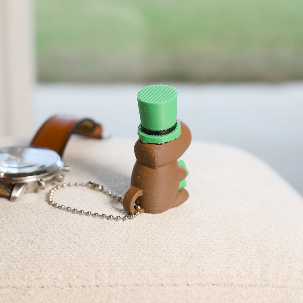 St. Patrick's Day Capybara Keychain Figurine - Cute 3D Printed Leprechaun Capy Holding Clover